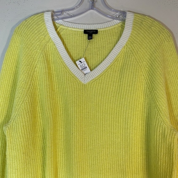 NWT. Talbots PXL Tipped V-Neck Pullover Sweater in Yellow Chiffon. - Picture 5 of 9